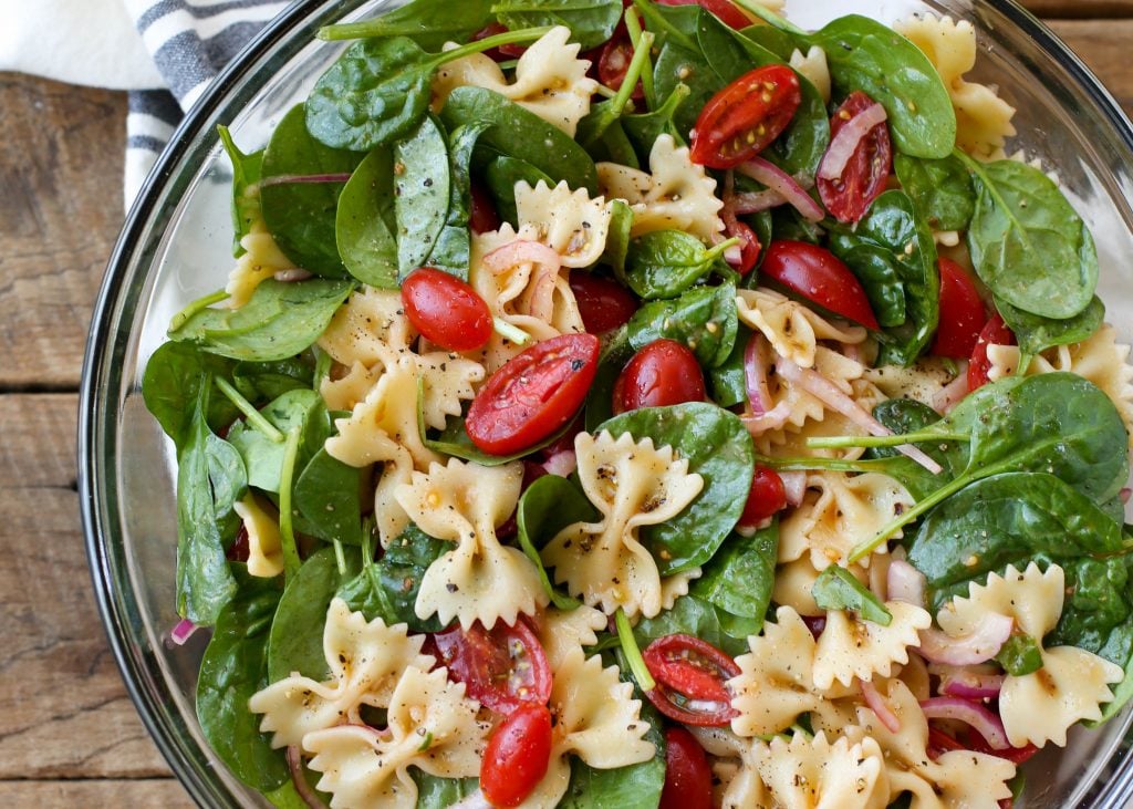 bare feet in the kitchen spinach pasta salad