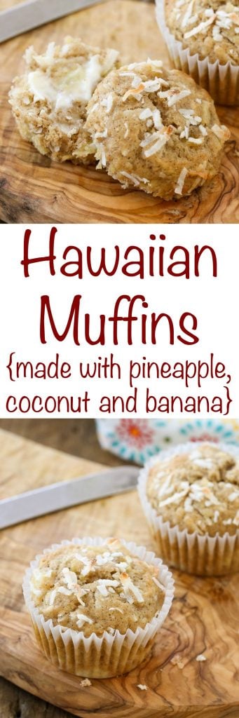 Hawaiian Muffins made with pineapple, banana, and coconut are a hit with everyone! get the recipe at barefeetinthekitchen.com