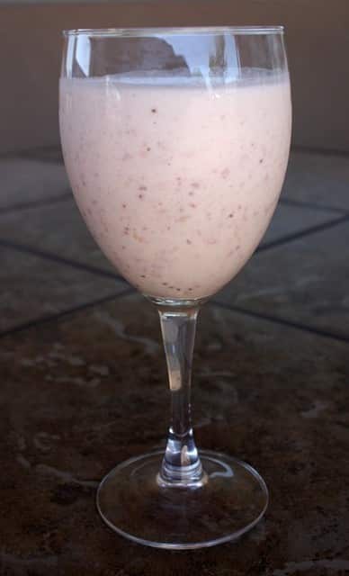 Frothy Banana Smoothie with Dehydrated Strawberries recipe by Barefeet In The Kitchen