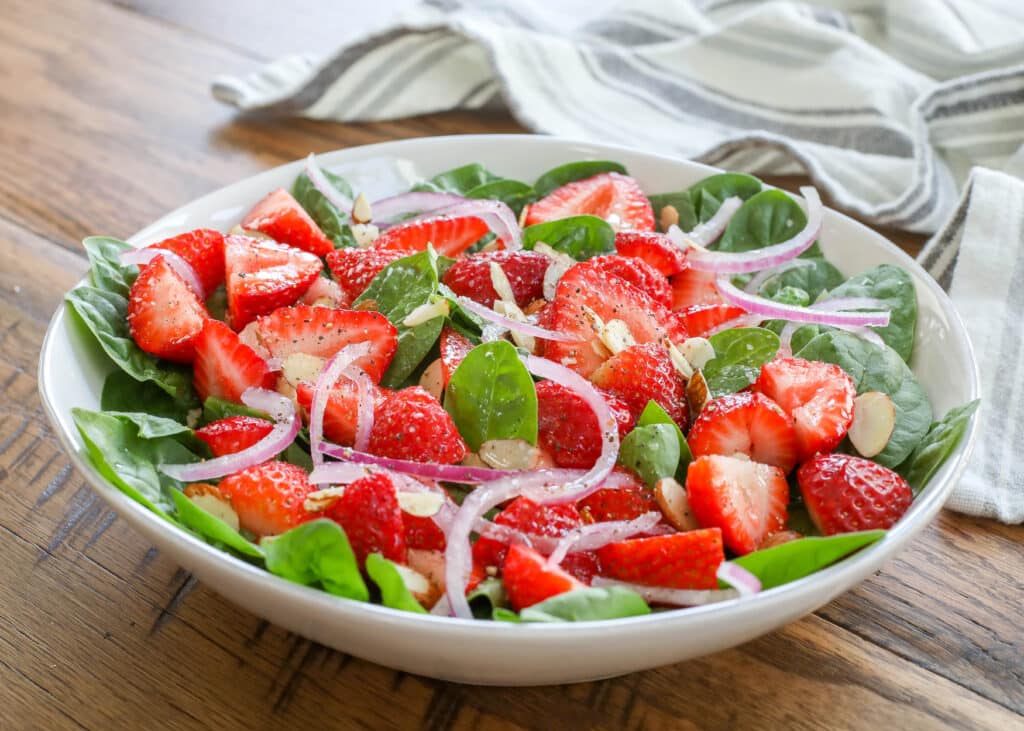 Strawberry Spinach Salad - get the recipe at barefeetinthekitchen.com