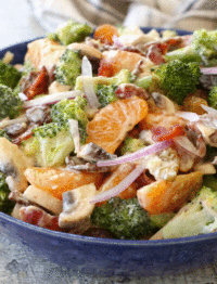 Irresistible Mandarin Broccoli Salad - get the recipe at barefeetinthekitchen.com