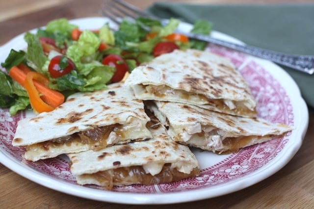 Caramelized Onion and Chicken Quesadillas recipe by Barefeet In The Kitchen