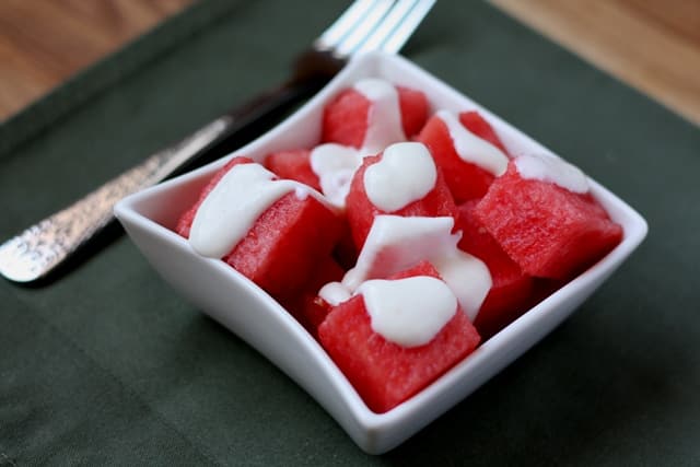 Watermelon with Ginger Lime Dressing recipe by Barefeet In The Kitchen