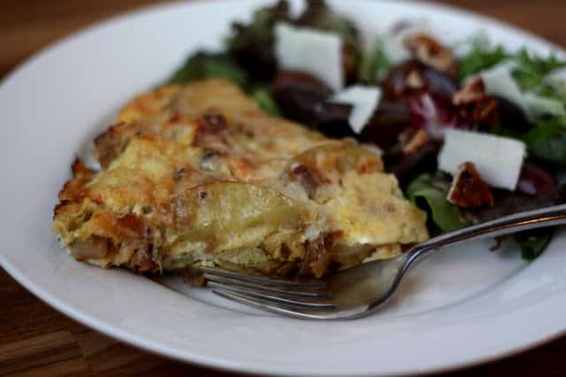 Bacon Caramelized Onion and Potato Frittata recipe by Barefeet In The Kitchen