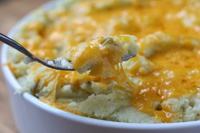 Cheesy Mashed Potatoes with Green Chile recipe by Barefeet In The Kitchen