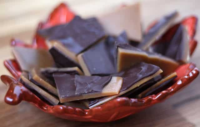 Dark Chocolate Covered Butter Toffee recipe by Barefeet In The Kitchen