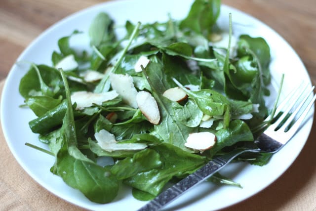 Arugula Salad with Almonds and Parmesan recipe by Barefeet In The Kitchen