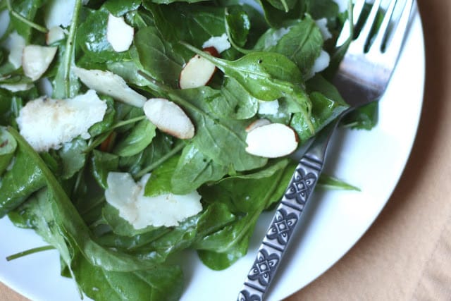 Arugula Salad with Almonds and Parmesan recipe by Barefeet In The Kitchen