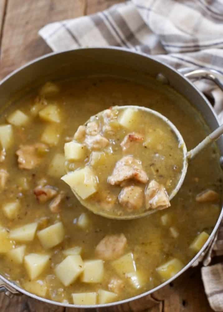 Green Chile Stew with Pork and Potatoes is everyone's favorite! Get the recipe at barefeetinthekitchen.com