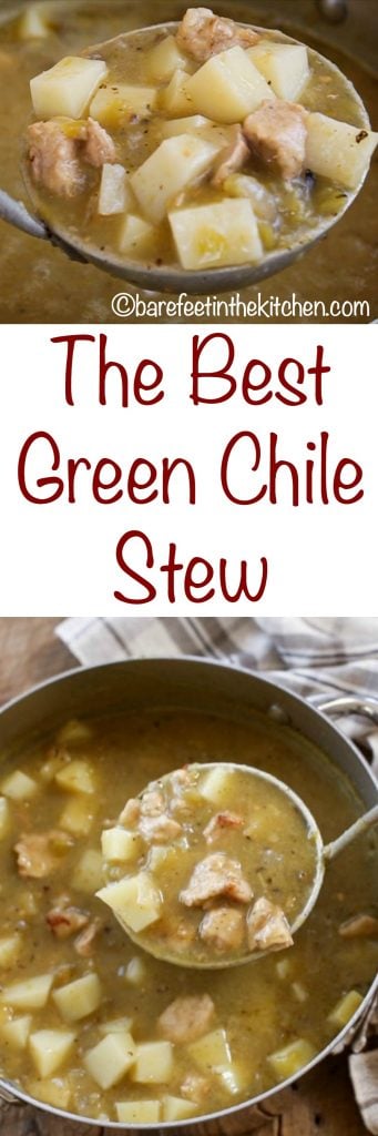 Green Chile Stew made with pork and potatoes is a classic New Mexico favorite! Get the recipe at barefeetinthekitchen.com