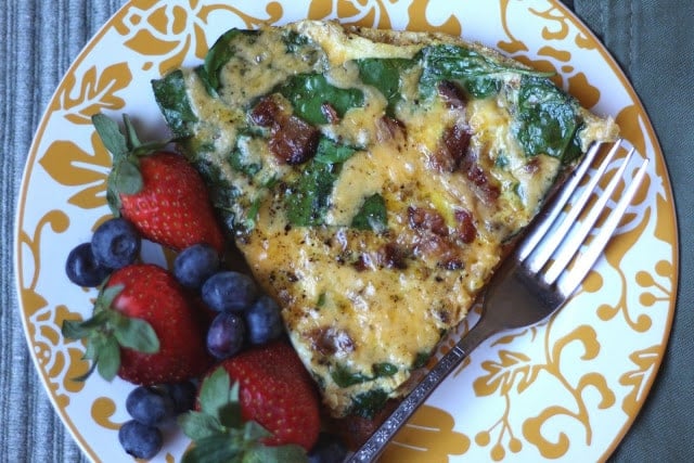Bacon Spinach and Sweet Potato Frittata recipe by Barefeet In The Kitchen