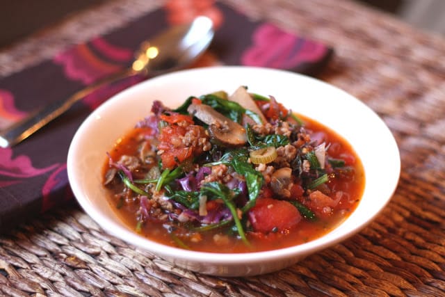 Italian Tomato Stew with Fennel, Mushrooms and Spinach recipe by Barefeet In The Kitchen