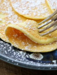 2 Ingredient Cream Cheese Pancakes can be made sweet or savory! get the recipe at barefeetinthekitchen.com