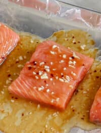 Sweet and Spicy Glazed Salmon - get the recipe at barefeetinthekitchen.com