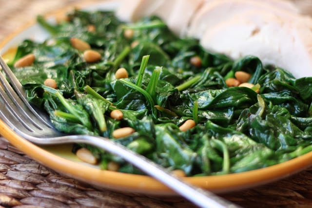 Spinach with Lemon and Pine Nuts recipe by Barefeet In The Kitchen