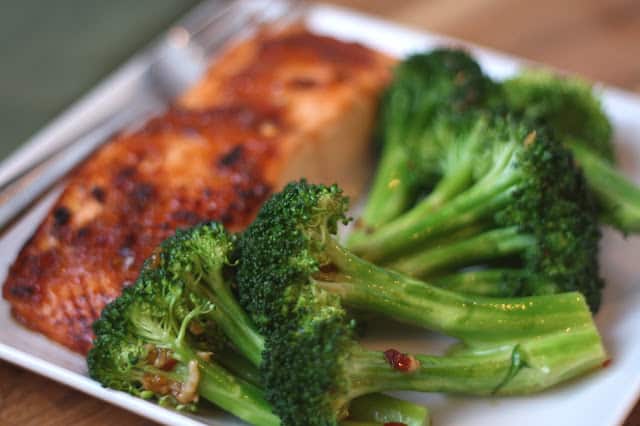 Sweet and Spicy Glazed Salmon with Spicy Broccoli recipe by Barefeet In The Kitchen