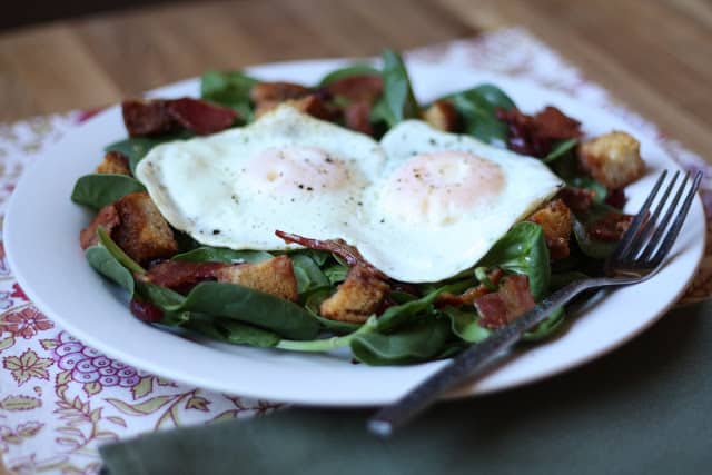Breakfast Salad with Cinnamon Toast Croutons recipe by Barefeet In The Kitchen