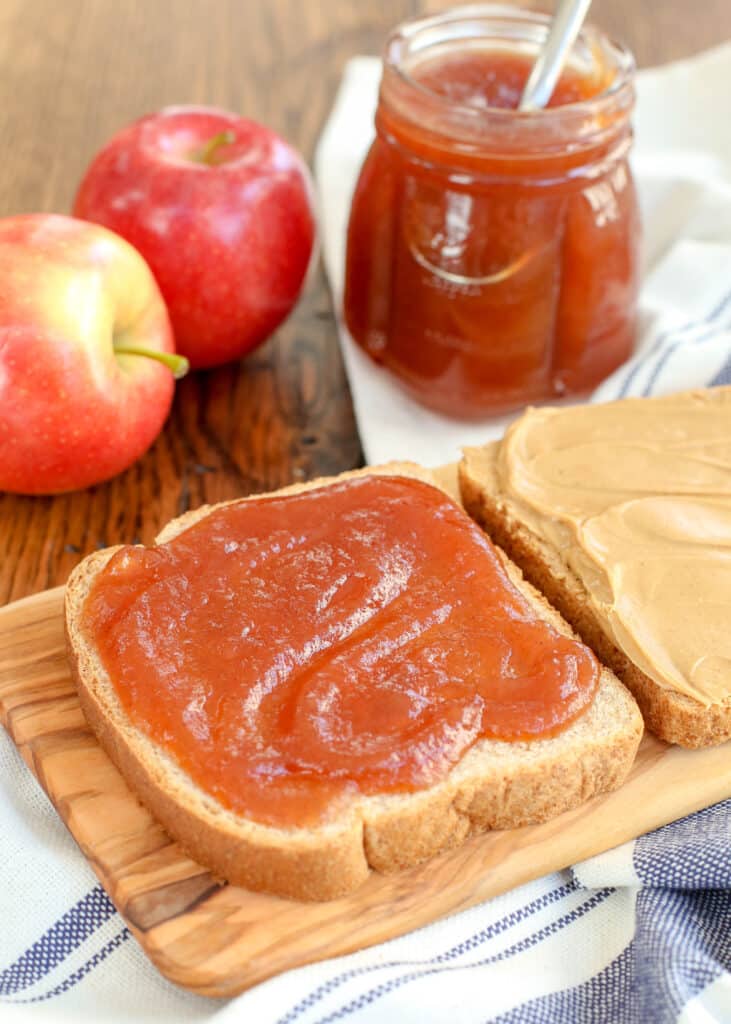 Homemade Apple Butter is perfect in a peanut butter sandwich!