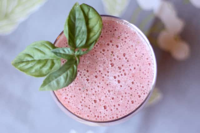 Watermelon Strawberry Basil Smoothie recipe by Barefeet In The Kitchen