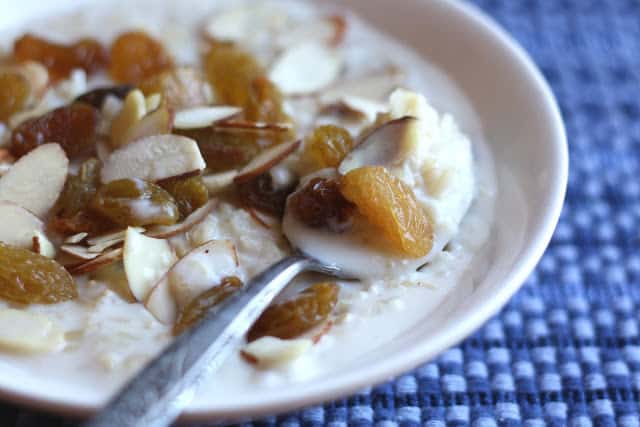 Hot Brown Rice Cereal with Almonds and Golden Raisins recipe by Barefeet In The Kitchen