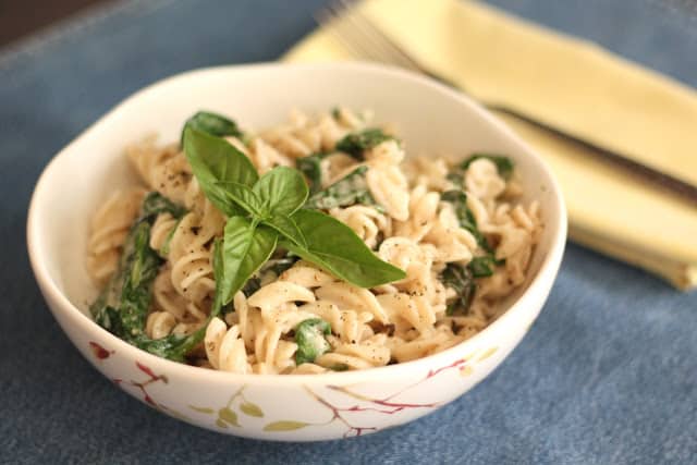 Creamy Parmesan Pasta with Basil and Spinach recipe by Barefeet In The Kitchen