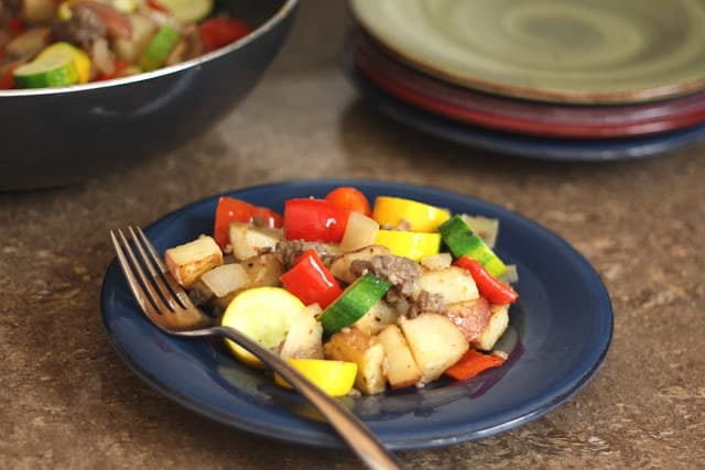 Bell Pepper and Zucchini Skillet with Spicy Sausage recipe by Barefeet In The Kitchen