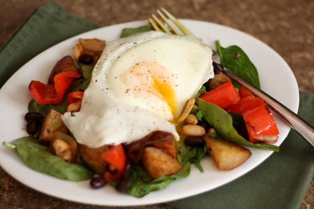 Potato, Red Pepper, Black and White Bean Hash recipe by Barefeet In The Kitchen