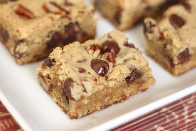 Chocolate Chip Pecan Blondies recipe by Barefeet In The Kitchen