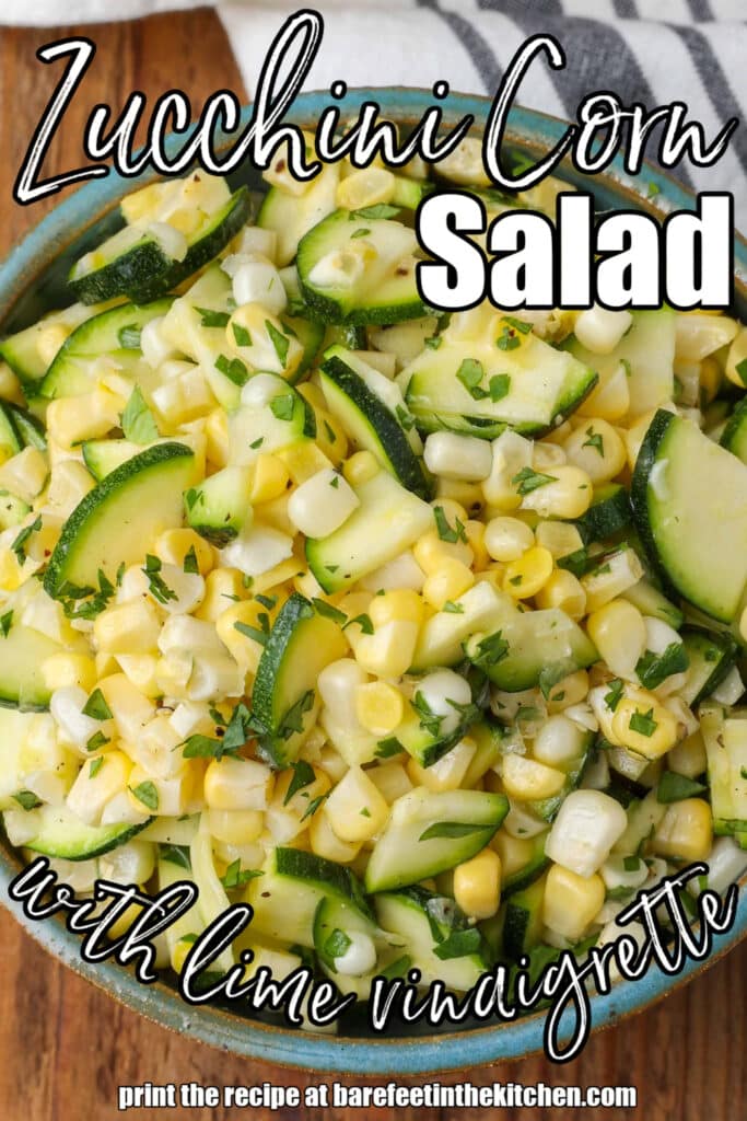 close up photo of Zucchini Salad with fresh corn and lime dressing