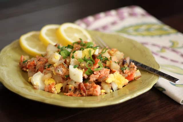Smoked Salmon and Red Potato Hash recipe by Barefeet In The Kitchen