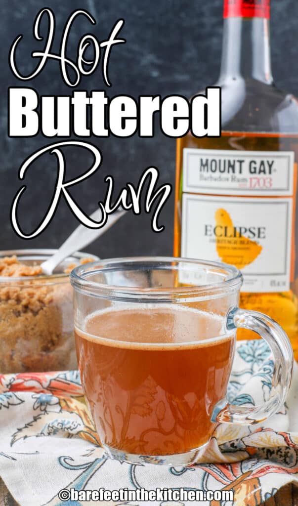 cup of hot buttered rum with mix and rum
