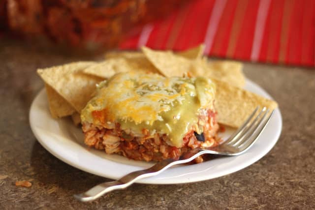 Cheesy Chicken and Rice Green Chile Enchiladas recipe by Barefeet In The Kitchen