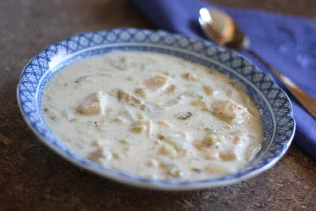 Creamy Turkey Green Chile Soup recipe by Barefeet In The Kitchen