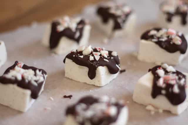 Chocolate Covered Candy Cane Marshmallows recipe by Barefeet In The Kitchen
