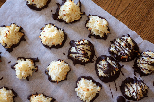Dark Chocolate Dipped Coconut Macaroons recipe by Barefeet In The Kitchen