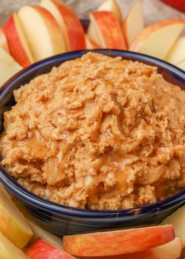 peanut butter and cream cheese dip with apples