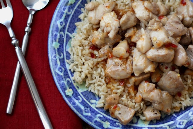 Sweet and Sour Chili Chicken with Rice recipe by Barefeet In The Kitchen