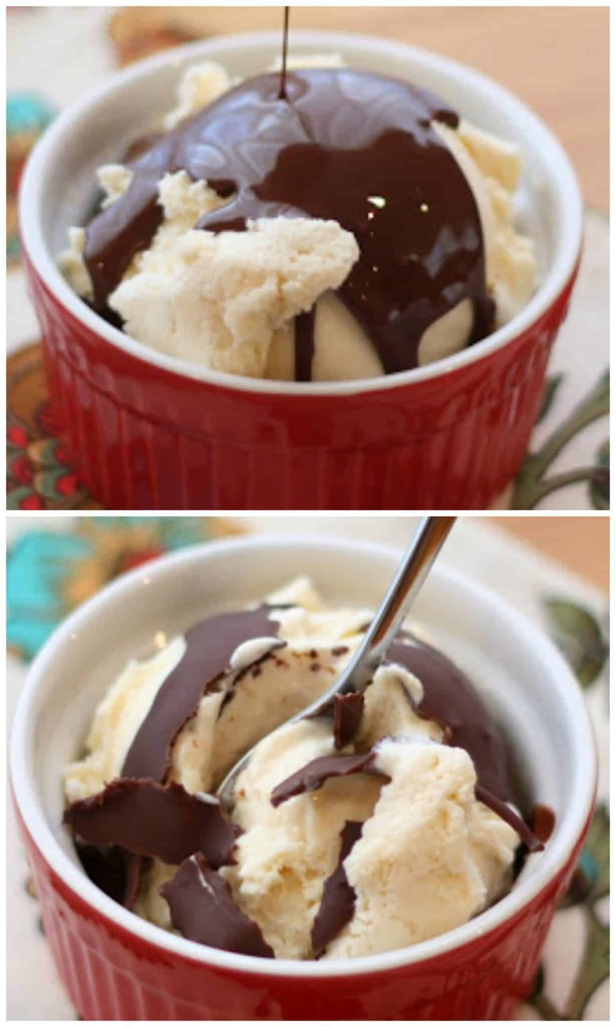 Homemade Magic Shell (made with just TWO ingredients) hardens as soon as it touches ice cream! 