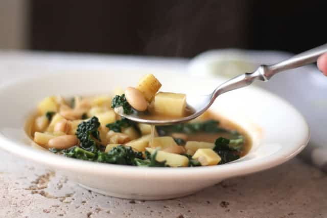 Italian White Bean, Potato and Kale Soup recipe by Barefeet In The Kitchen