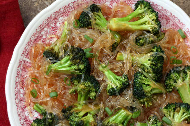 Glass Noodles with Sriracha Honey Broccoli recipe by Barefeet In The Kitchen