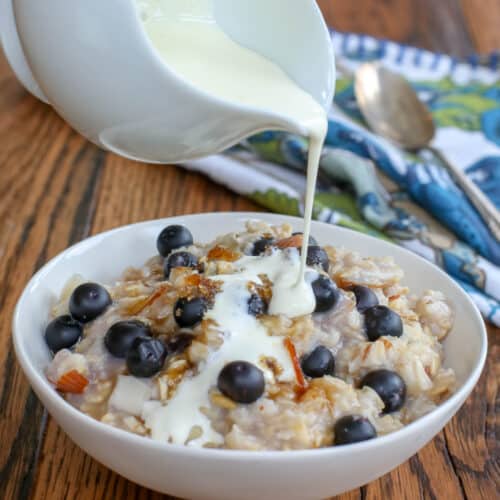Blueberries and Cream Almond Oatmeal Barefeet in the Kitchen