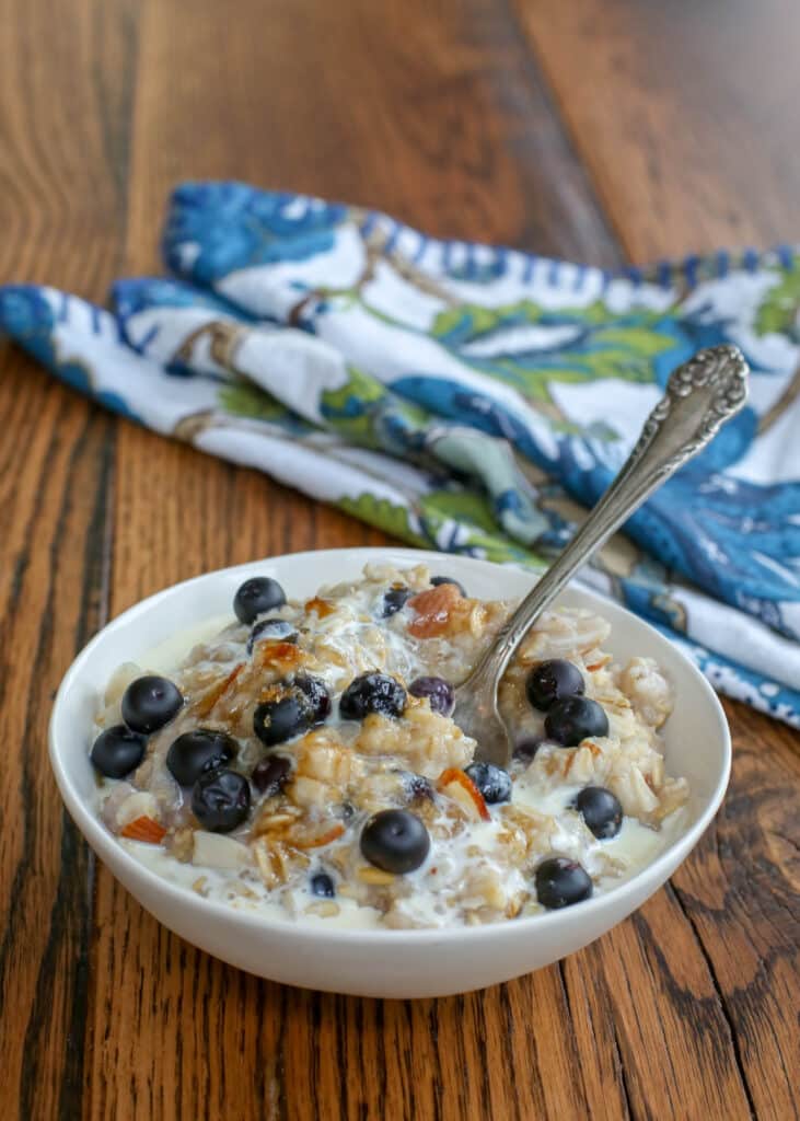 Stovetop Blueberry Oatmeal is a WIN - get the recipe at barefeetinthekitchen.com