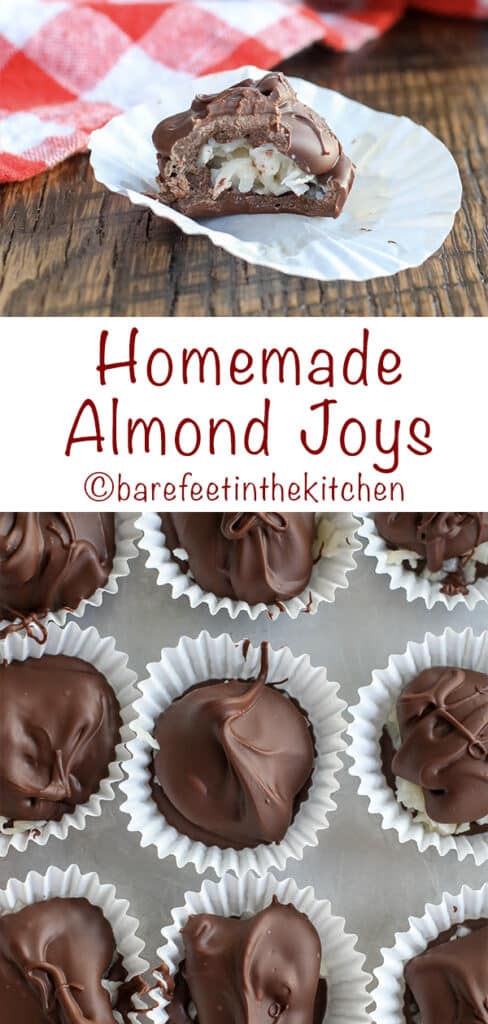 Homemade Almond Joys are super easy to make and they're fun to eat too! get the recipe at barefeetinthekitchen.com