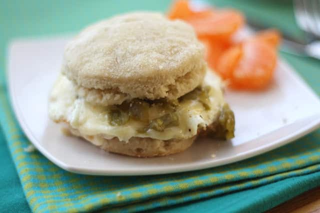 Pepperjack Green Chile Breakfast Sandwiches recipe by Barefeet In The Kitchen