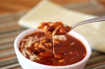 A bowl of soup, with Bean and Stew