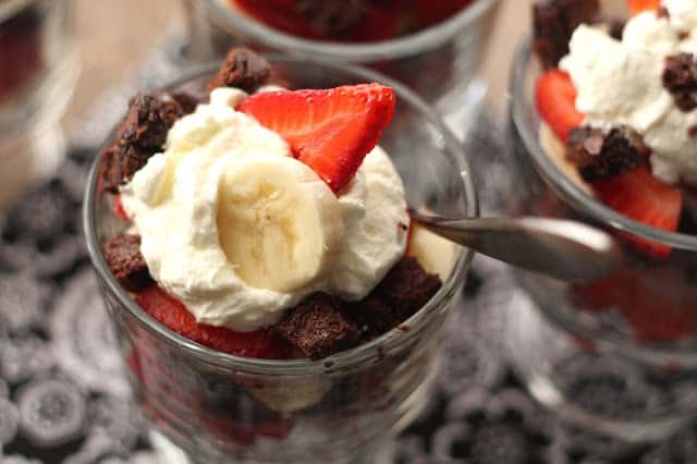 Banana Split Brownie Trifle recipe by Barefeet In The Kitchen