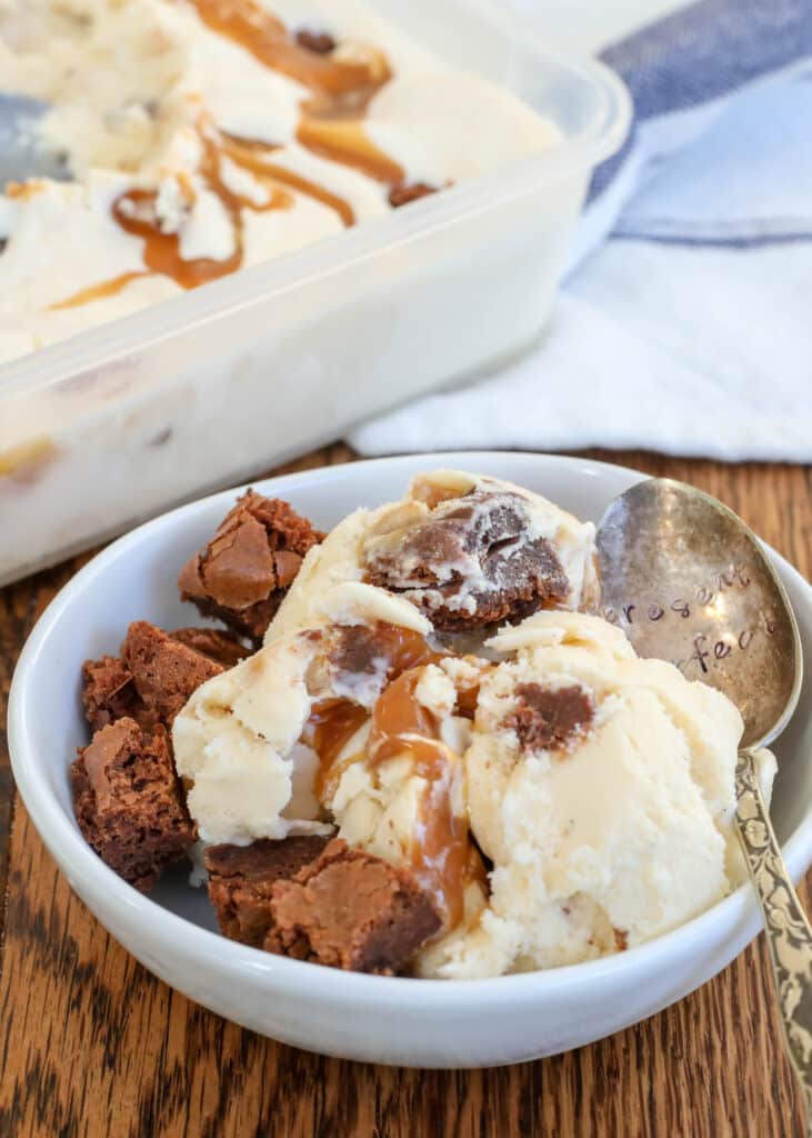 Caramel Brownie Ice Cream with spoon