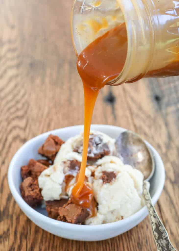 Salted Caramel Sauce with Brownie Chunk Ice Cream is a treat