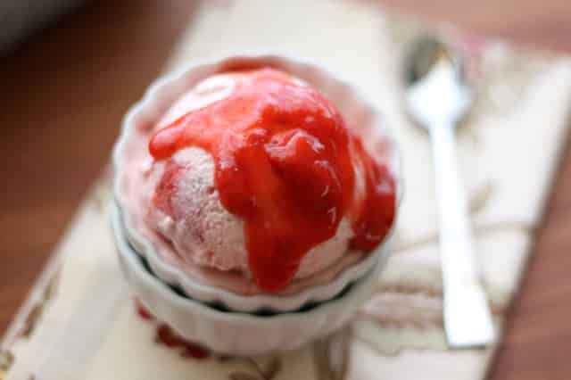 Strawberry Swirl Cheesecake Ice Cream recipe by Barefeet In The Kitchen