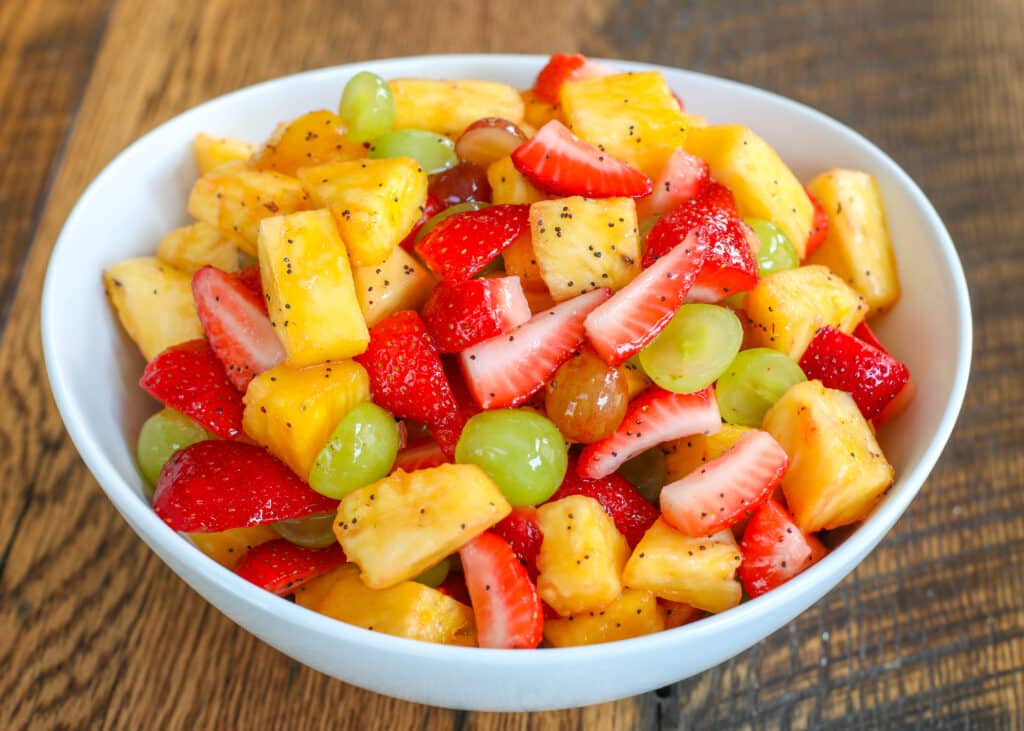 Summer fruit salad with a honey lime dressing